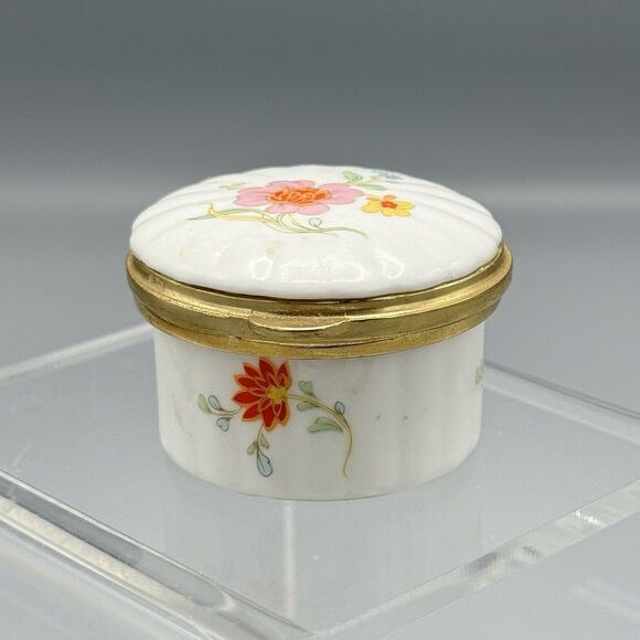 Vtg Hammersley Round Floral Hinged Trinket Pill Box Fine Bone China England Glam - Picture 14 of 15